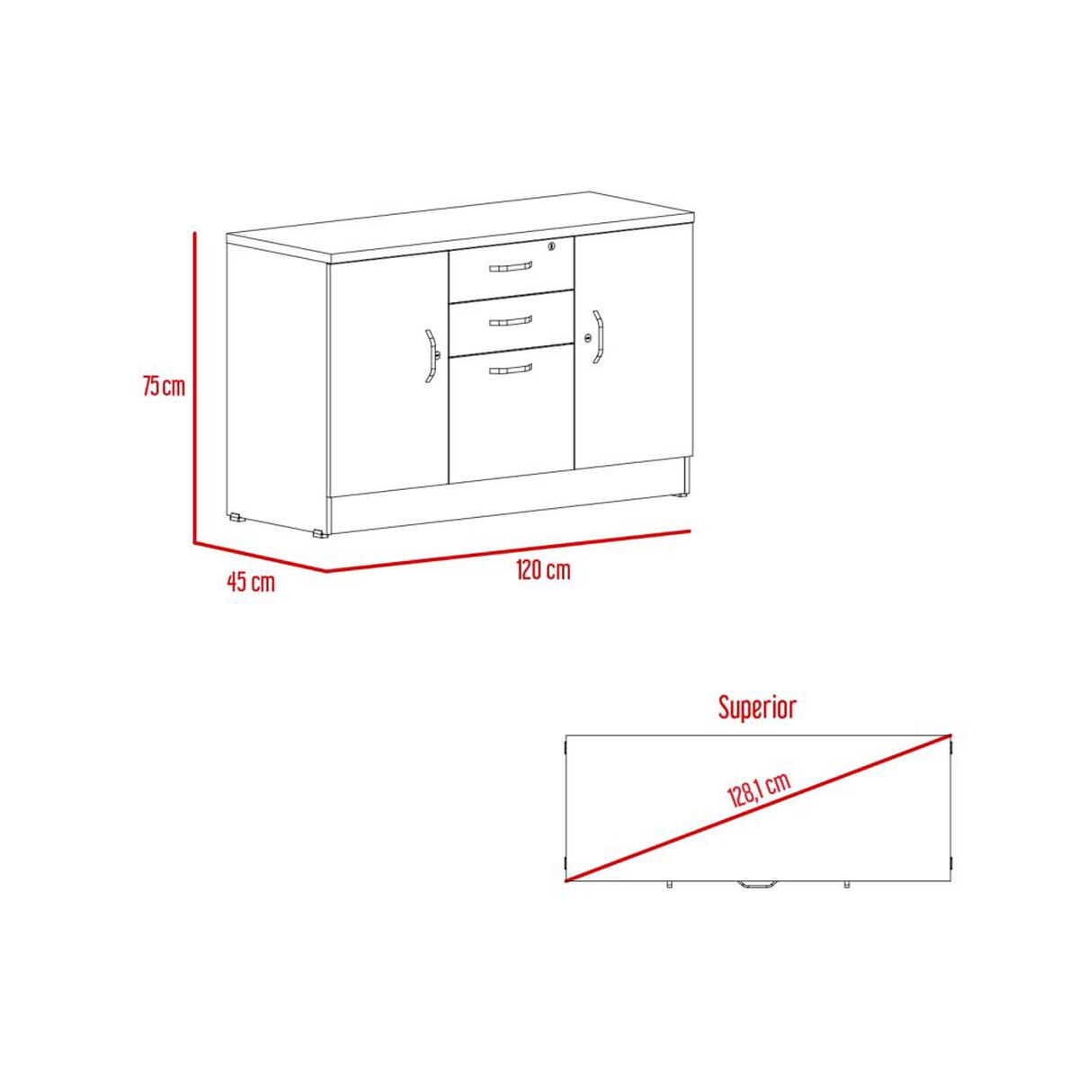 Gabinete TuHome Home Office 2 Puertas 3 Cajones Negro Soft Co&ntilde;ac