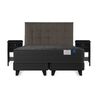 Cama Europea Flex Base Dividida King Black + Respaldo Design Grafito + 2 Veladores Rover
