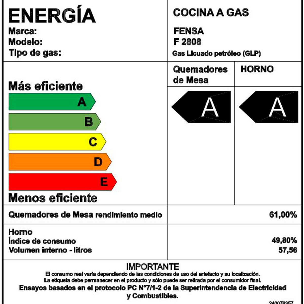 Cocina a Gas Fensa F 2808 4 Quemadores