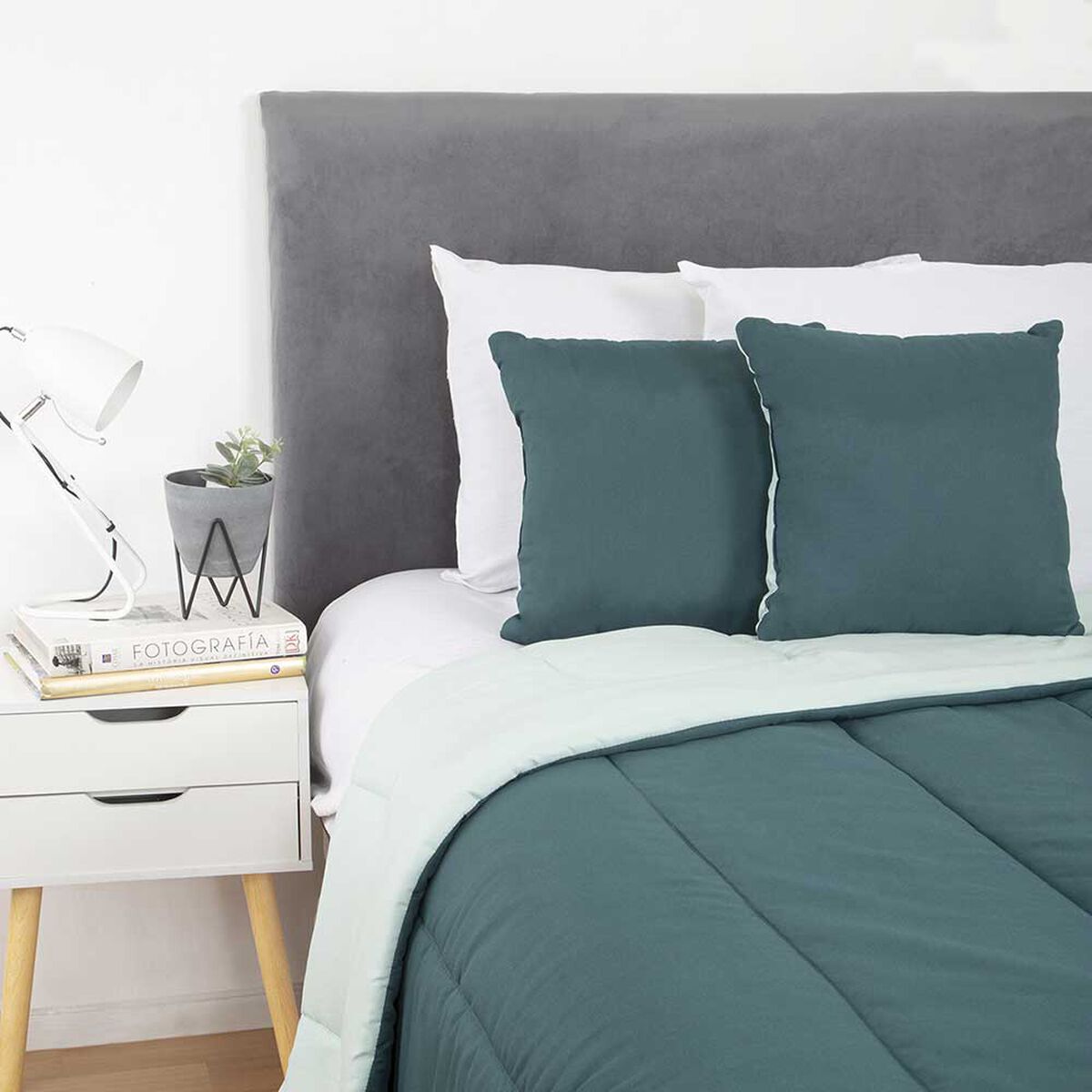 Set Plumón Bicolor + 2 Cojines Casanova 1,5 Plazas Verde Menta