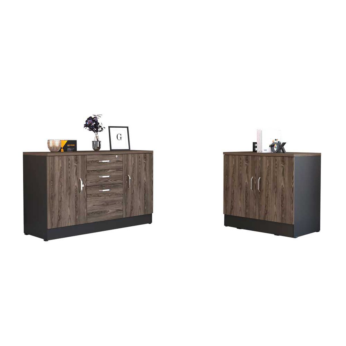 Combo Gabinete 2 Puertas + Cajonera 2 Puertas TuHome Home Office Negro Soft-Coñac