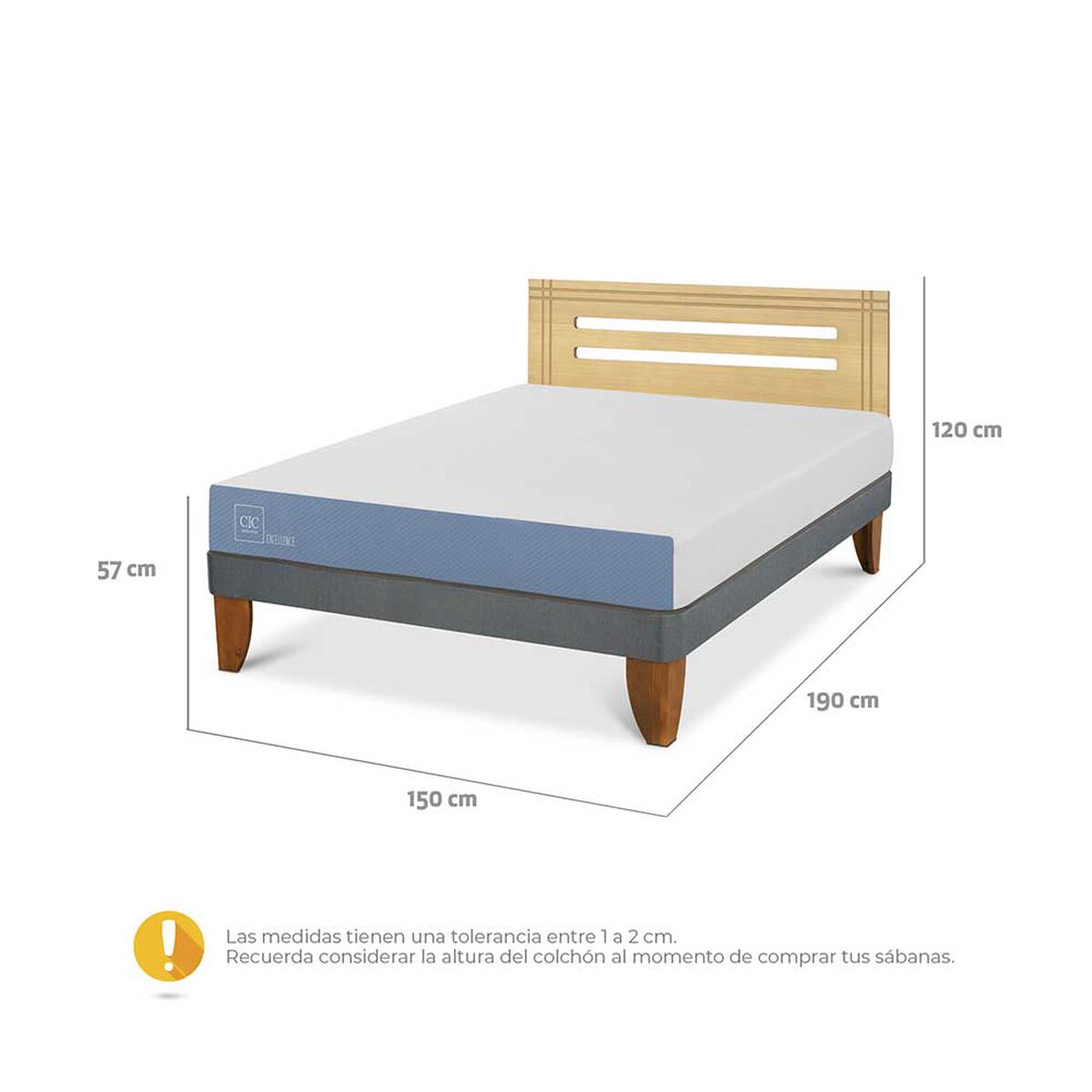 Cama Europea CIC 2 Plazas Excellence + Respaldo Munich Mostaza
