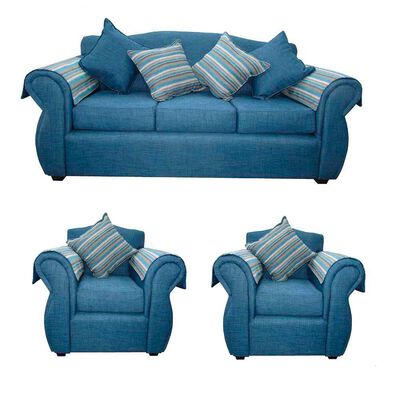 Juego de Living Almore San Ramon Sofá 3 Cuerpos + Dos Sillones 1 Cuerpo Azul