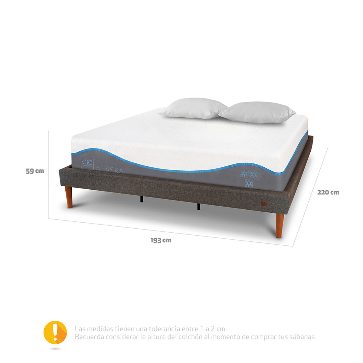 Cama Europea CIC King Alaska + Almohadas