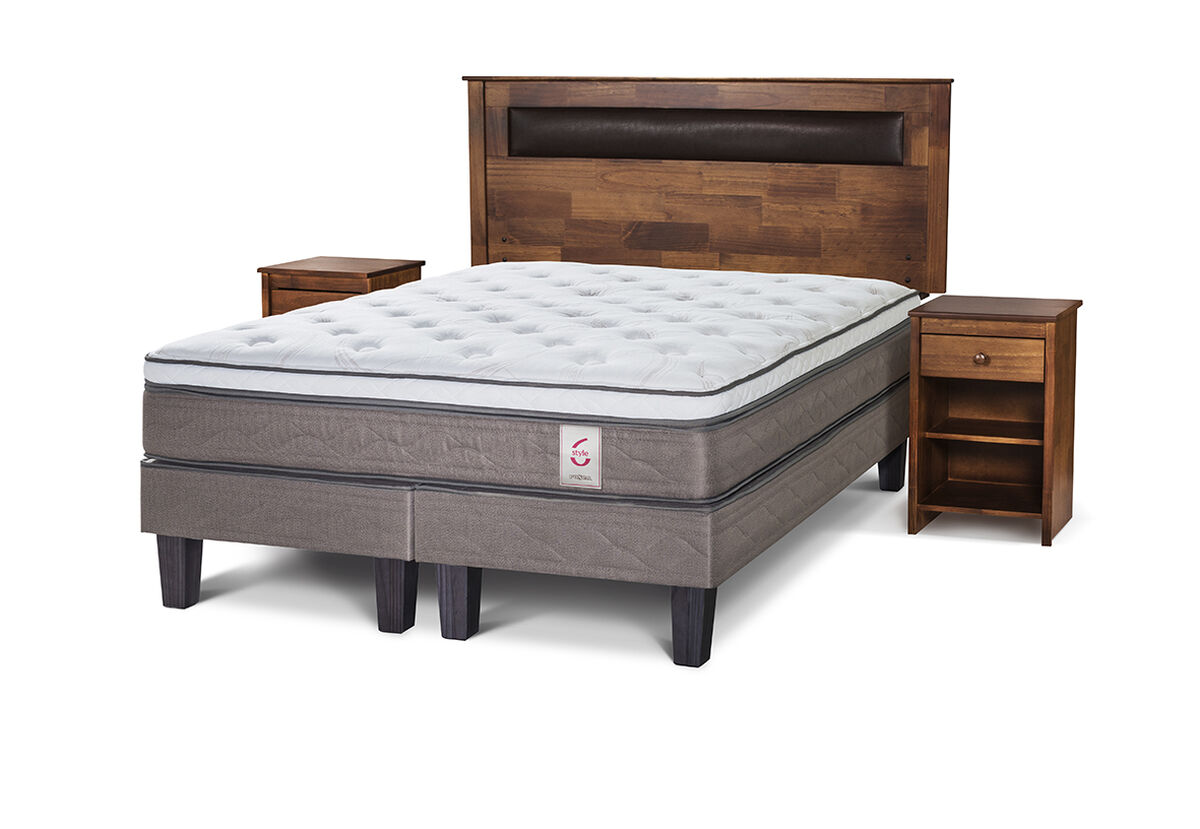 Cama Europea Rosen Base Dividida King New Style 6 + Respaldo + 2 Veladores Ferrara
