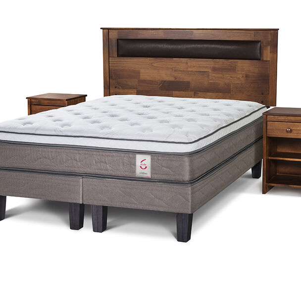 Cama Europea Rosen Base Dividida King New Style 6 + Respaldo + 2 Veladores Ferrara