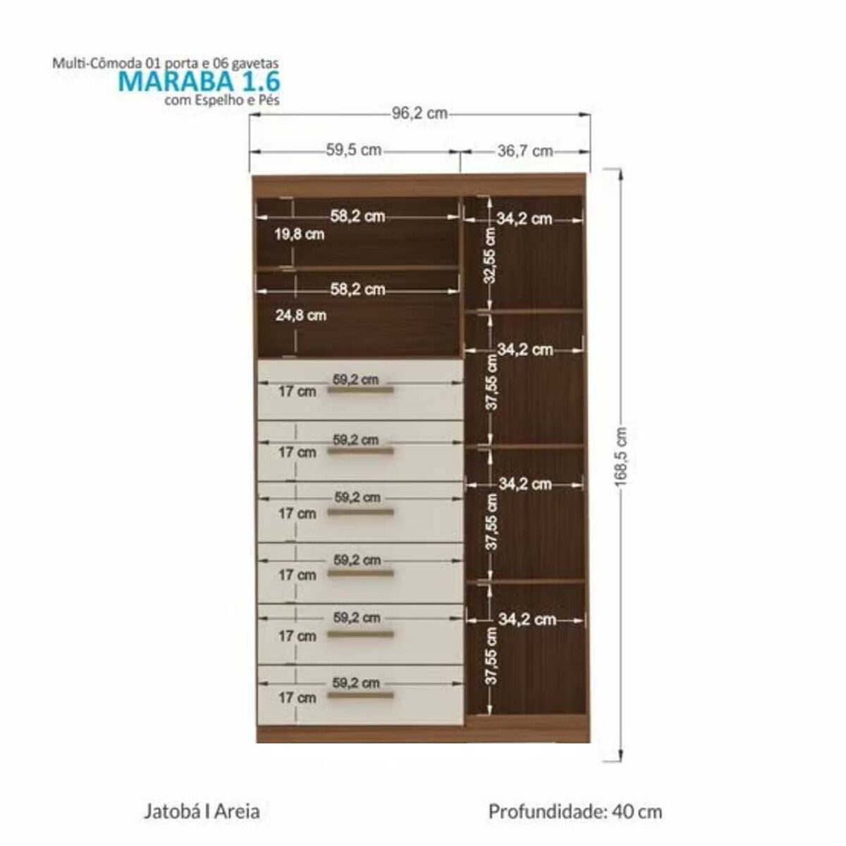 Cómoda Onessta Maraba 6 Cajones 1 Puerta Blanca