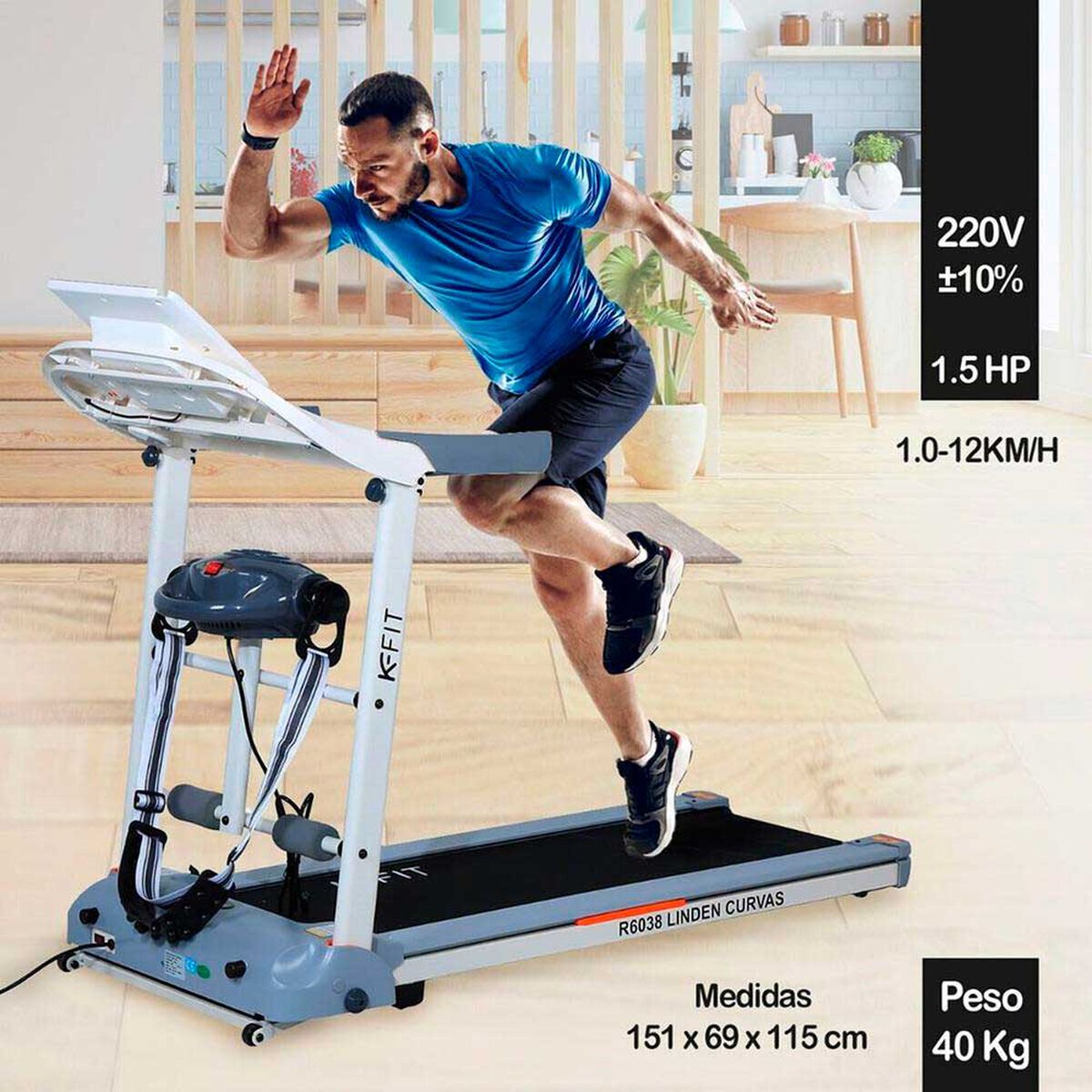 Trotadora El&eacute;ctrica Plegable Linden 1,5HP K-FIT