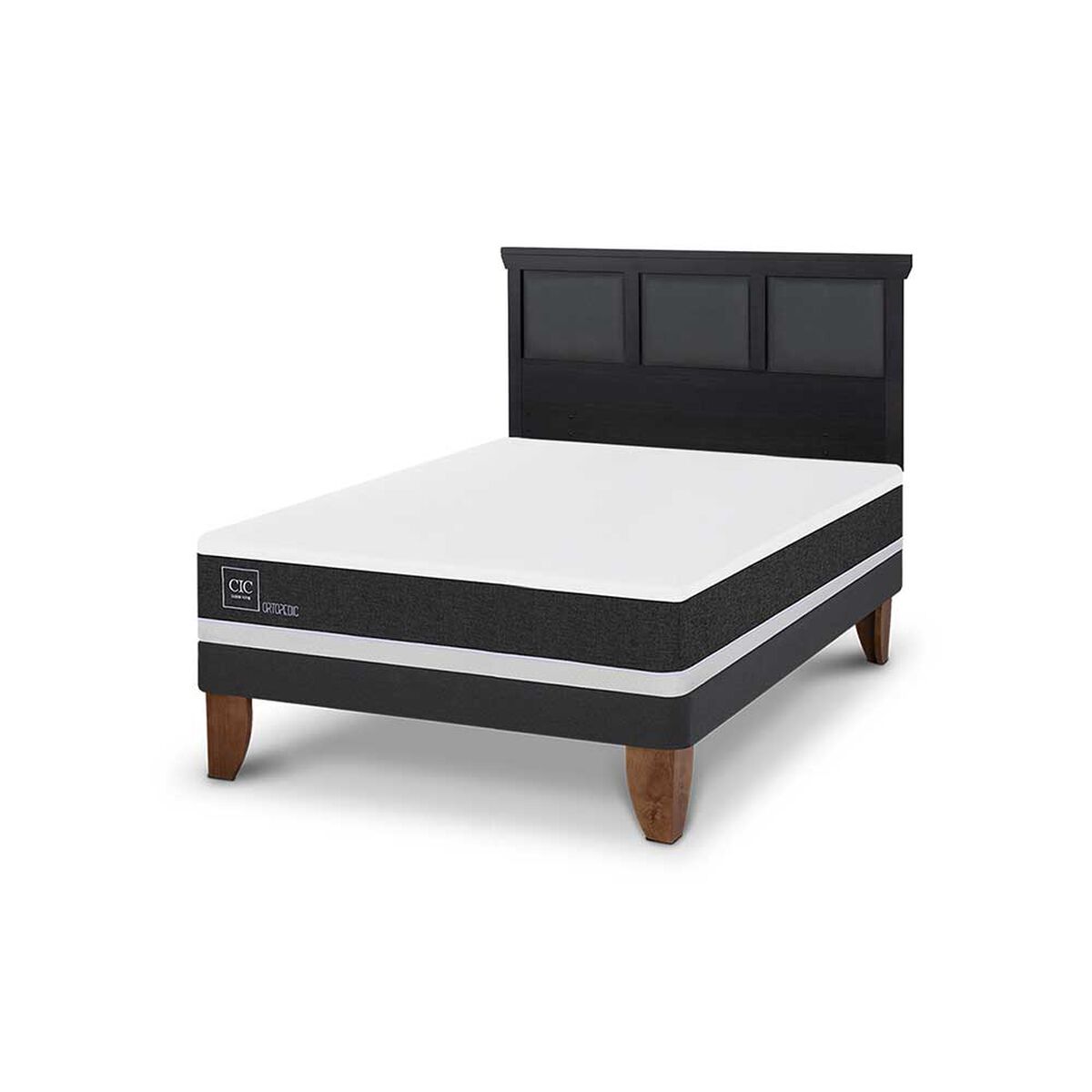 Cama Europea CIC 2 Plazas Ortopedic + Respaldo Torino Negro