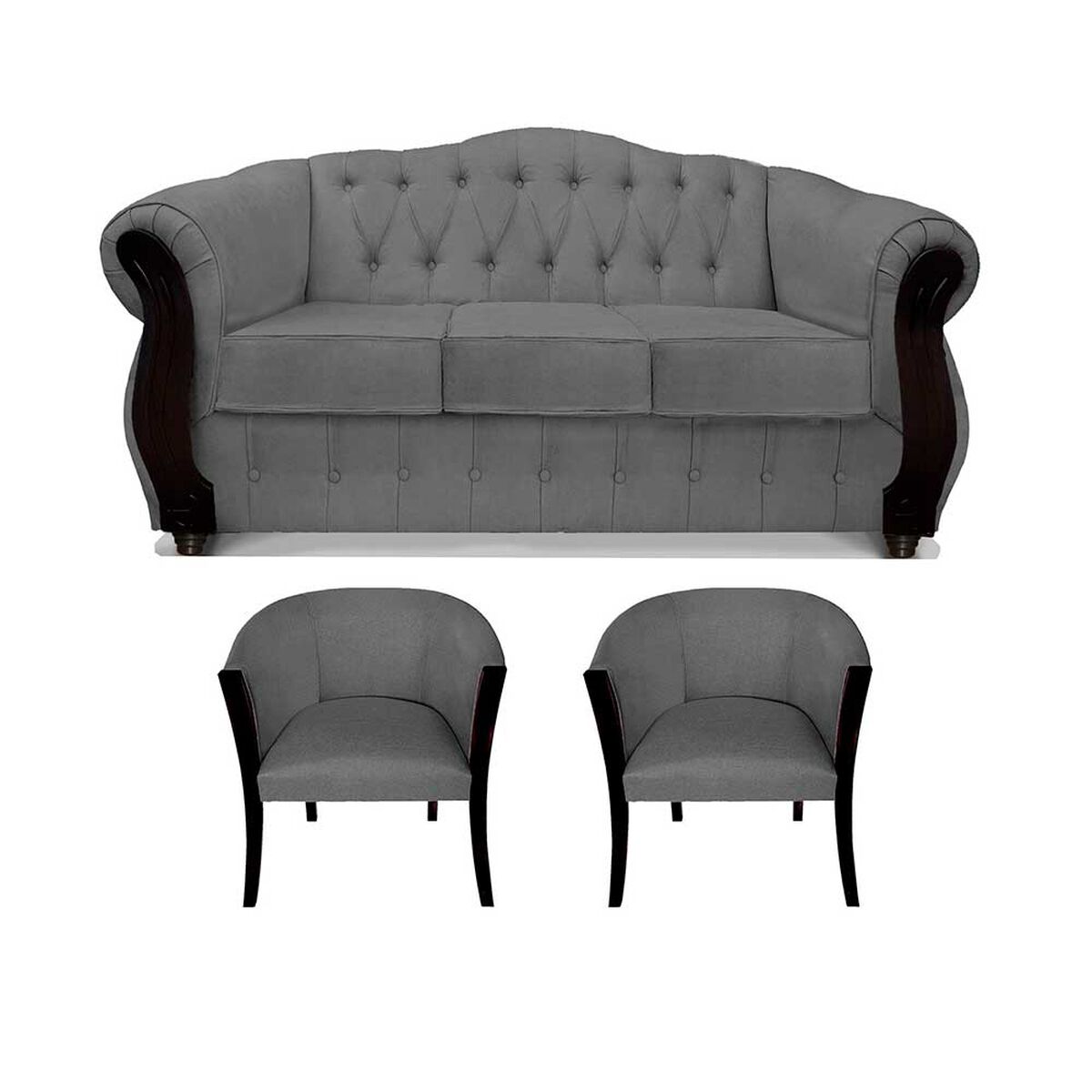 Juego de Living Elegant Detail Orlando Sofá 3 Cuerpos + Dos Sillones 1 Cuerpo Gris