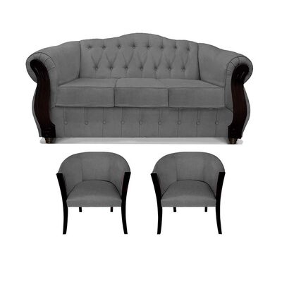 Juego de Living Elegant Detail Orlando Sofá 3 Cuerpos + Dos Sillones 1 Cuerpo Gris