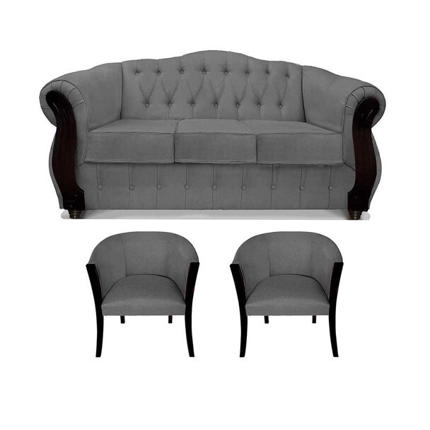 Juego de Living Elegant Detail Orlando Sofá 3 Cuerpos + Dos Sillones 1 Cuerpo Gris