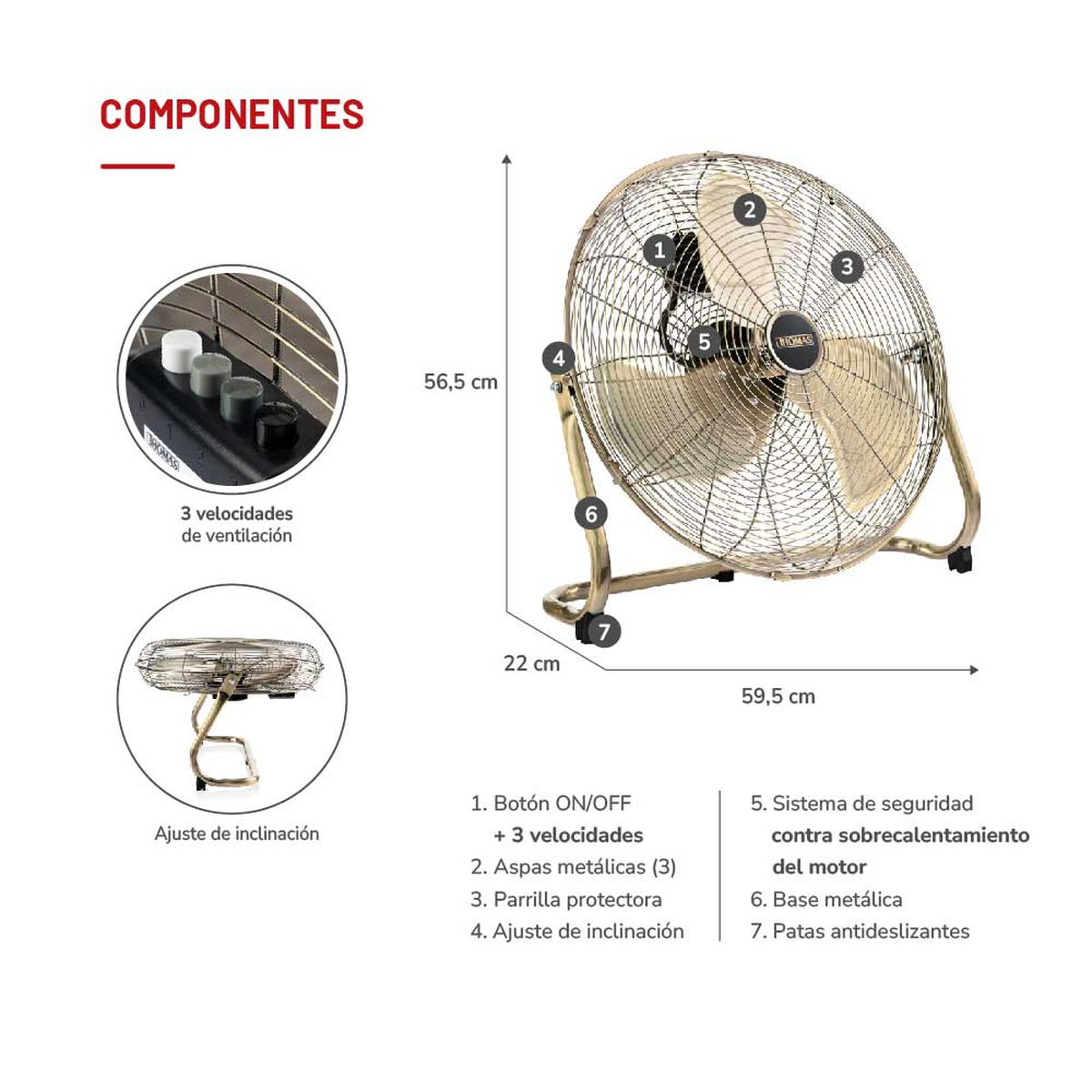Ventilador de Mesa Thomas TH-20BNS Bronce/Negro