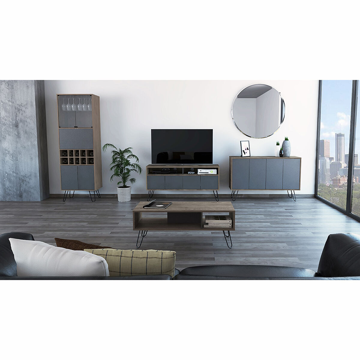 Combo Mesa de Centro + Rack + Buffet + Bar TuHome Vassel