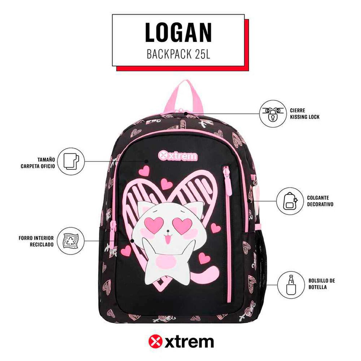 Mochila Xtrem Logan 5XT Gato Negro