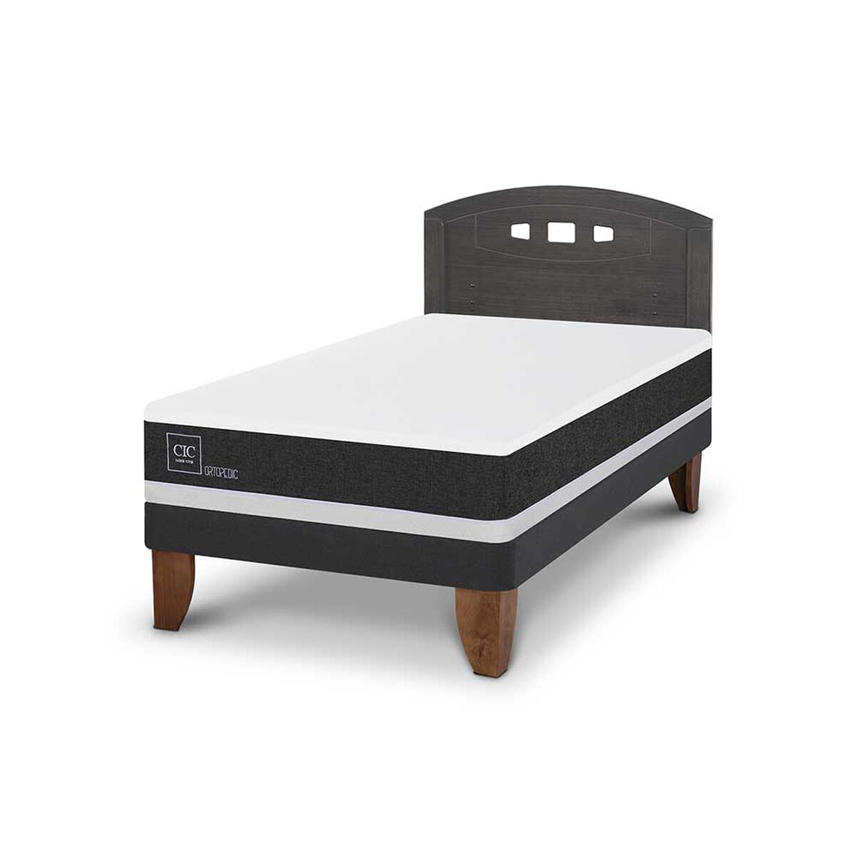 Cama Europea CIC Base Normal 1,5 Plazas Ortopedic + Respaldo Gales