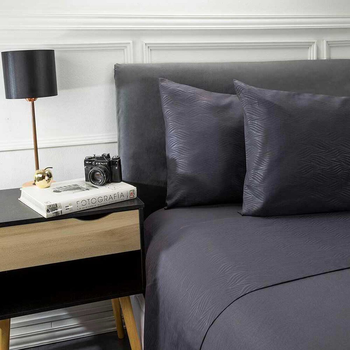 Juego de S&aacute;banas Embossed Zibel 1,5 Plazas Liso Black