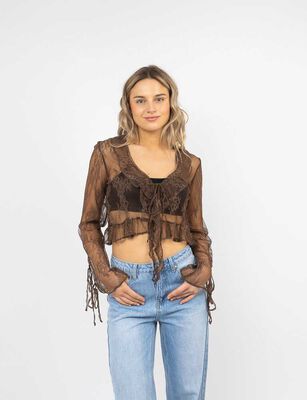 Imagen 1 del producto Blusa Transparente Manga Larga Mujer Icono Cafe