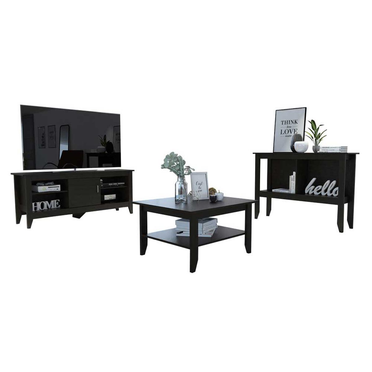 Rack TV Hasta 65" + Mesa de Centro + Mesa de Arrimo TuHome Essential Wengue