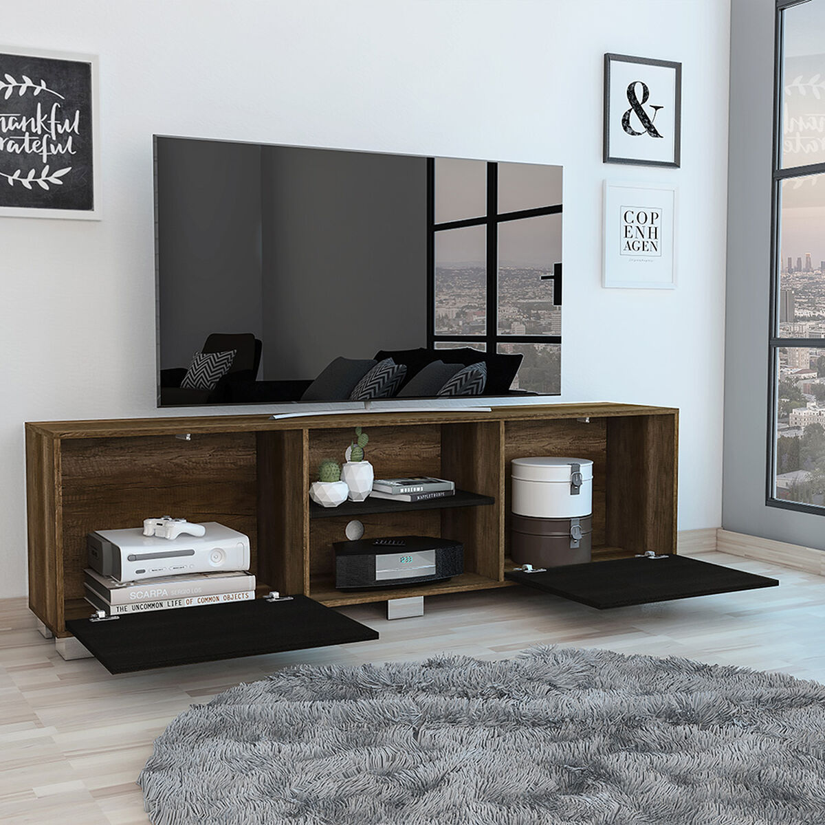 Rack TV TuHome Vassel Caramelo / Wengue  Hasta 80"