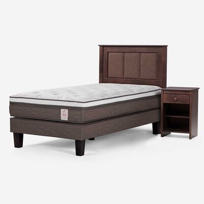 Cama Europea Rosen 1,5 Plazas New Style 6 + Respaldo + Velador Rachel