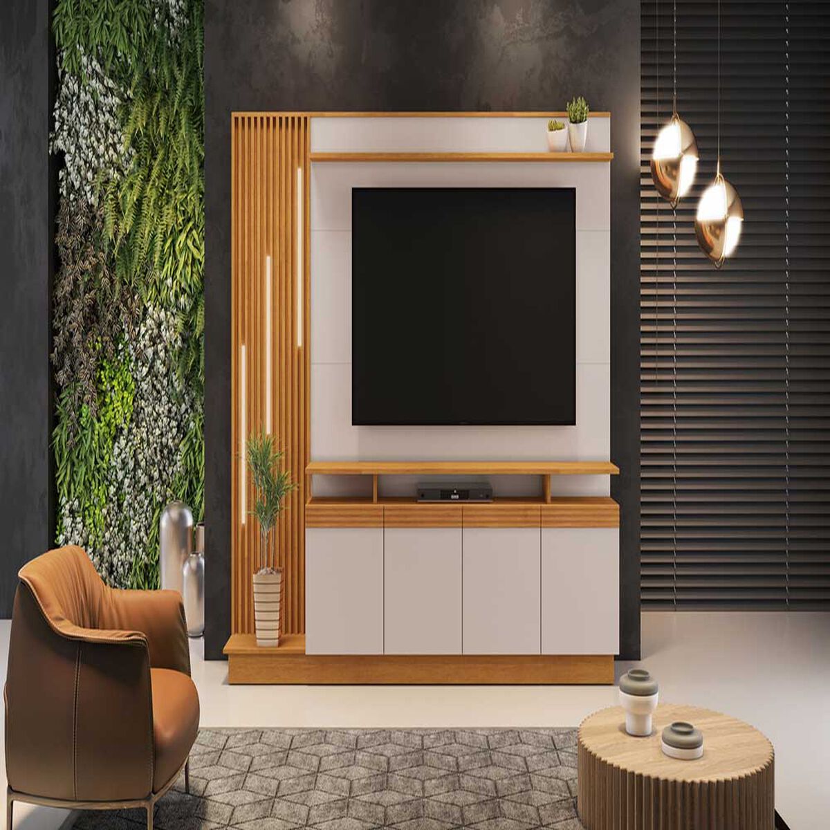 Centro Entretenimiento Almore Budapest Hasta 70" Cinamomo y Off White