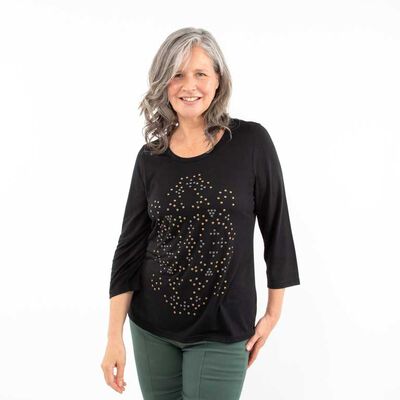 Polera Con Estampado Manga 3/4 Mujer Portman Club Negro
