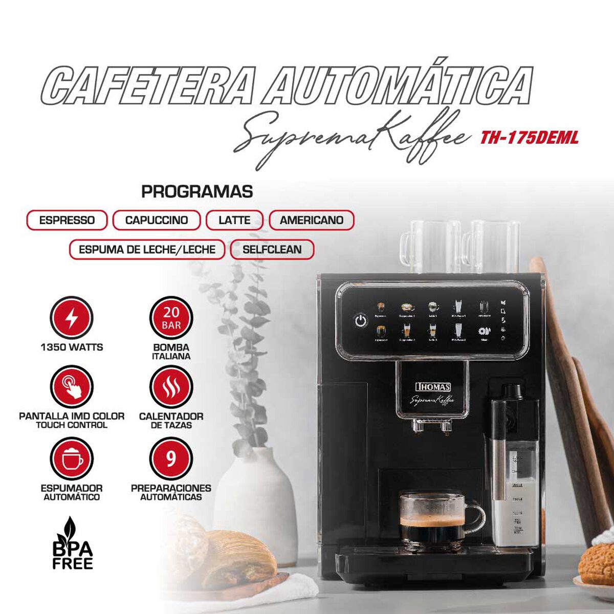 Cafetera Automática Thomas TH-175DEML 1,5 lts.