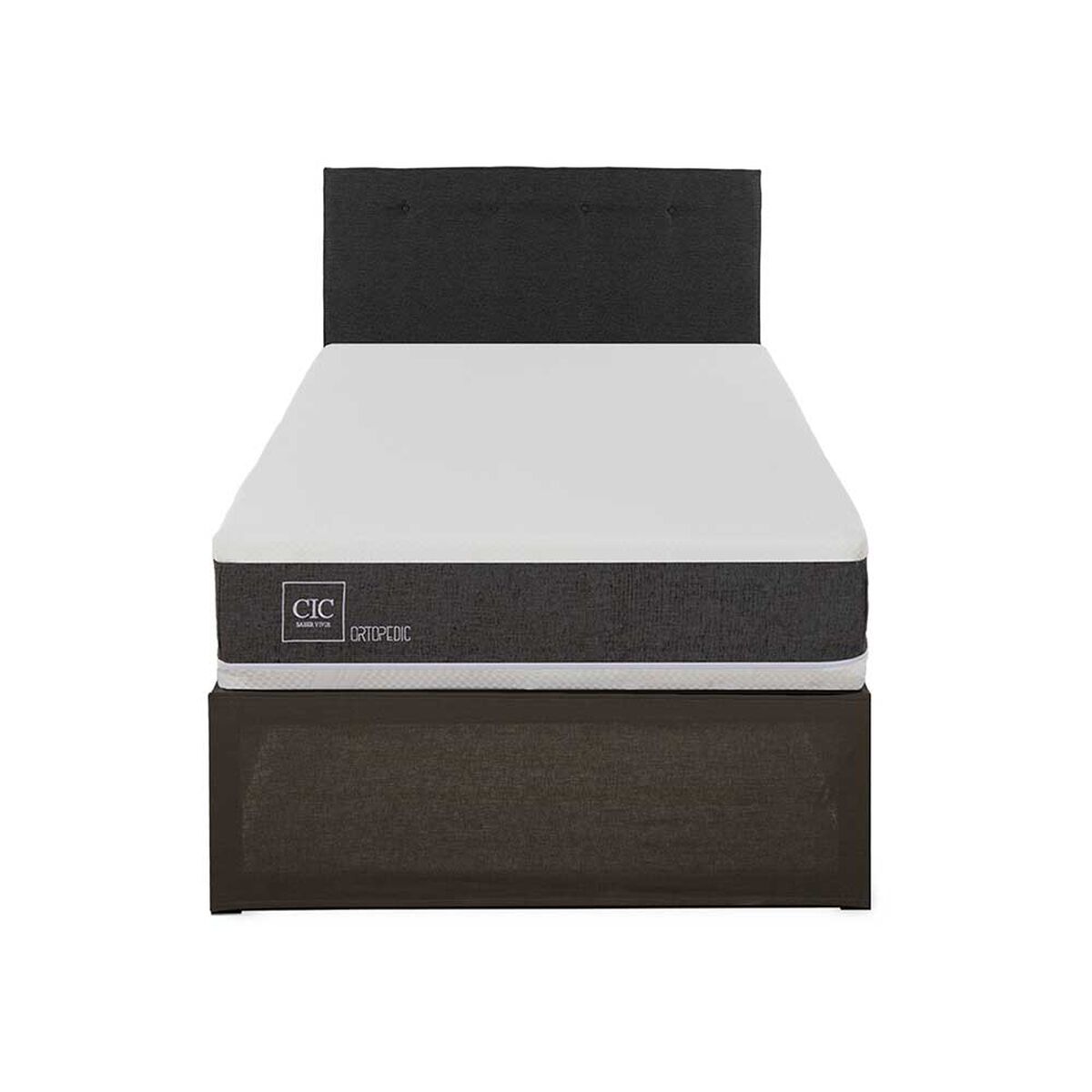 Cama Europea CIC Iron Smart 1,5 Plazas Ortopedic + Respaldo Black Tapizado + Faldón