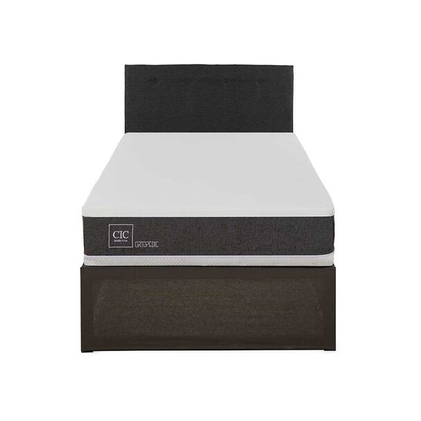 Cama Europea CIC Iron Smart 1,5 Plazas Ortopedic + Respaldo Black Tapizado + Faldón