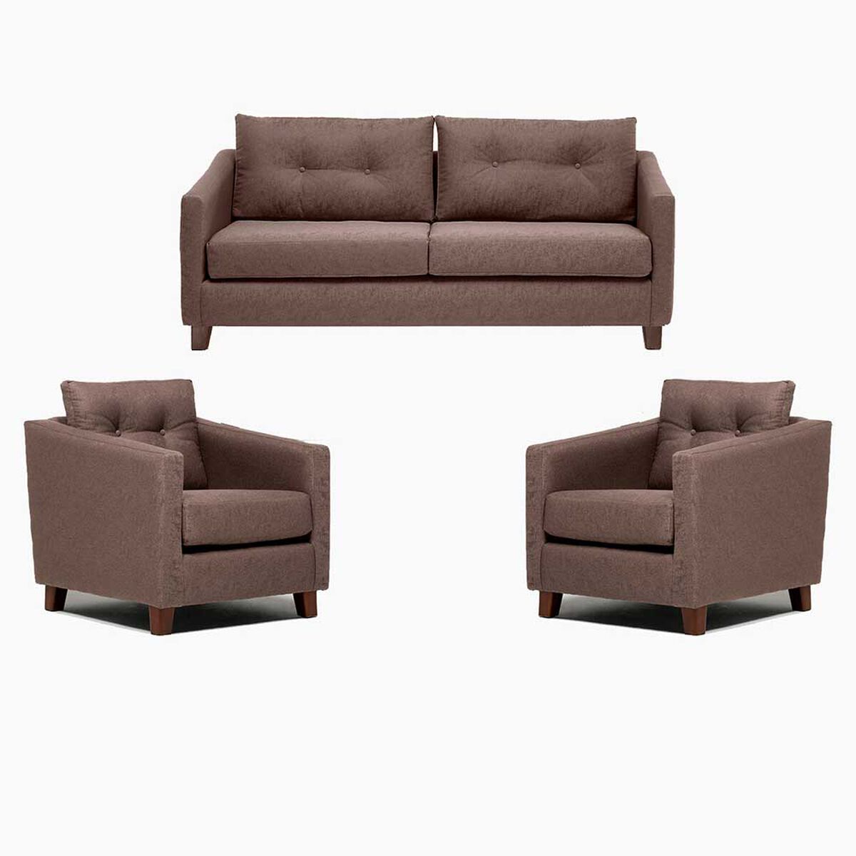 Juego de Living Barra Design Elena Sofá 3 Cuerpos + Dos Sillones 1 Cuerpo Café