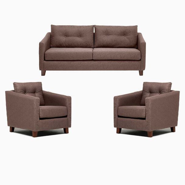 Juego de Living Barra Design Elena Sofá 3 Cuerpos + Dos Sillones 1 Cuerpo Café