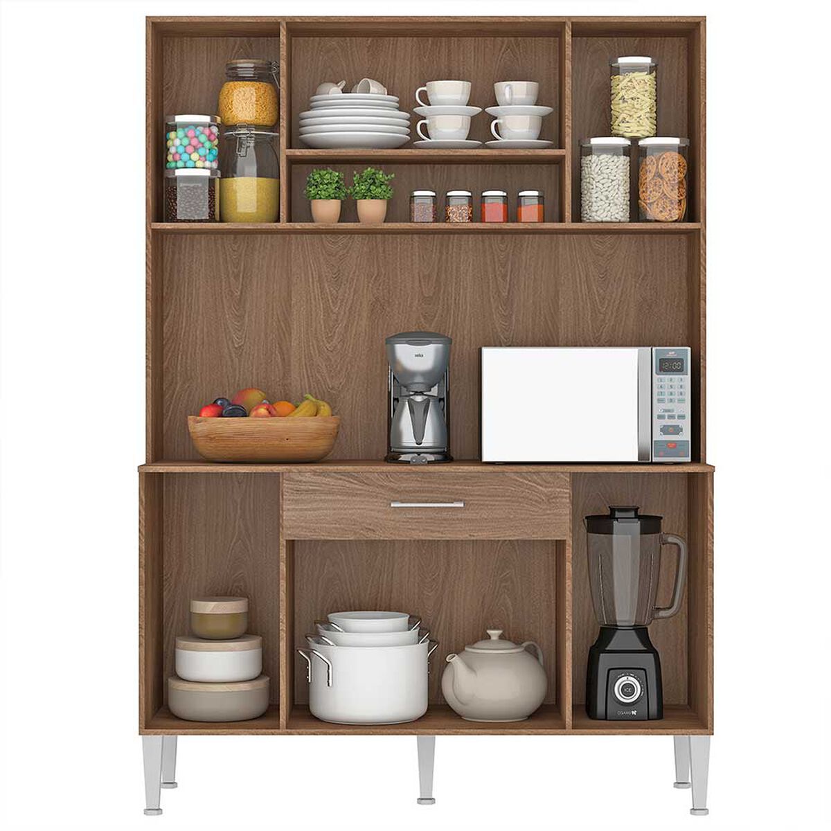 Mueble de Cocina Vekkahome Emi 1 Cajón 7 Puertas Café