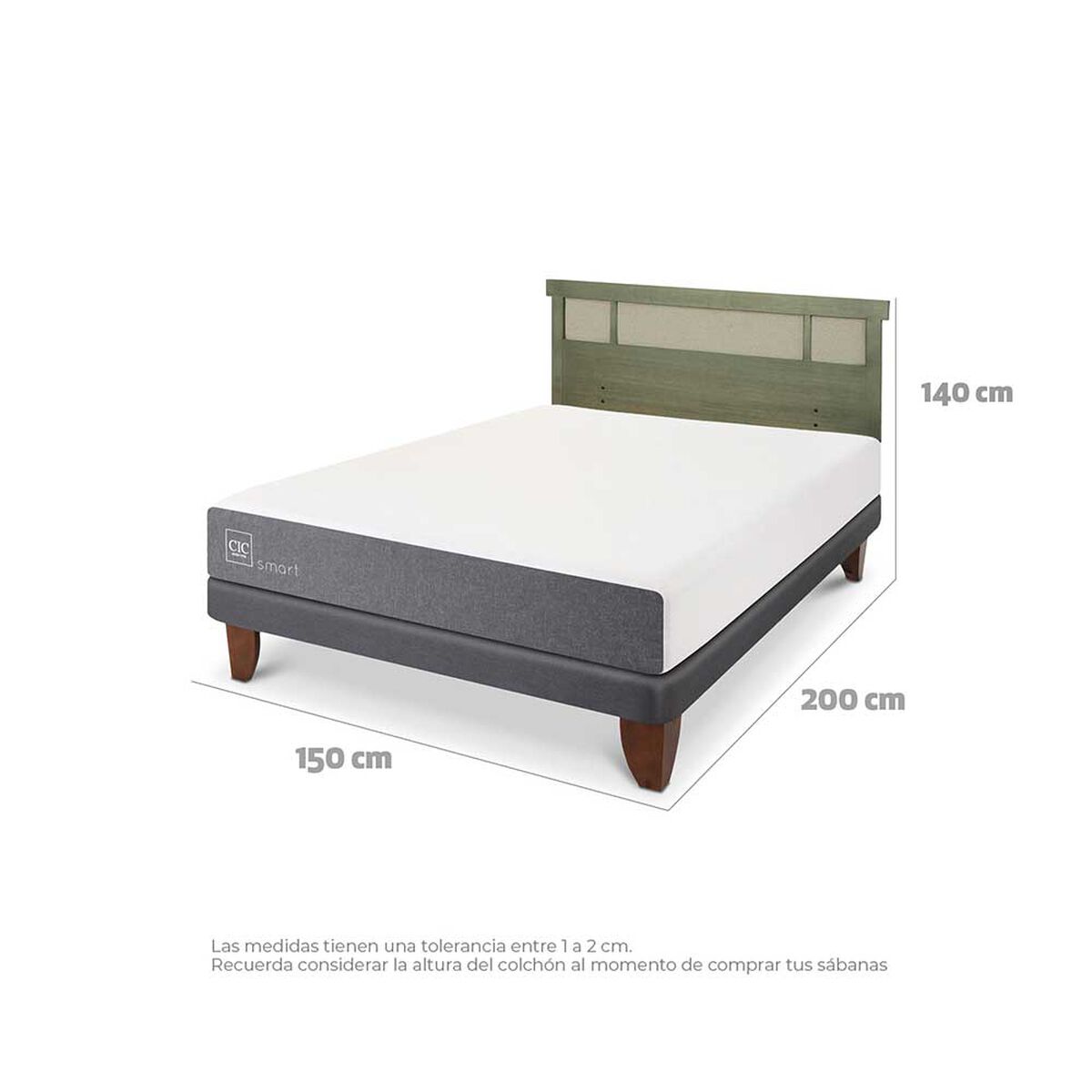 Cama Europea CIC 2 Plazas Smart + Respaldo Dublin Olivo