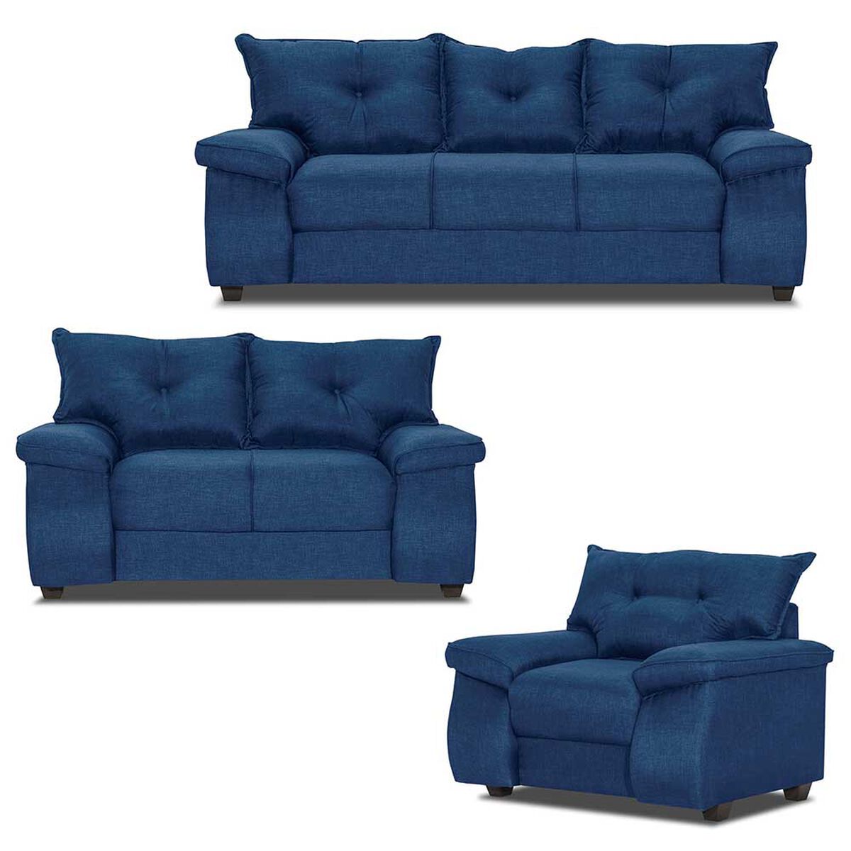 Juego de Living Innovamuebles Fortaleza Córdoba Sofá 3 Cuerpos + Sofá 2 Cuerpos + Butaca 1 Cuerpo Azul