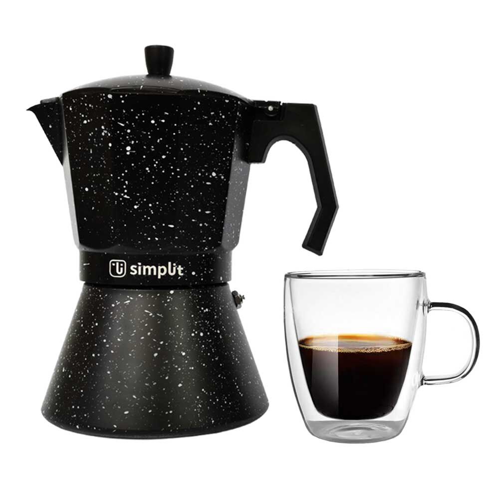 Pack Cafetera Italiana + Taza Doble Pared 350 ml Simplit Negro, foto 2