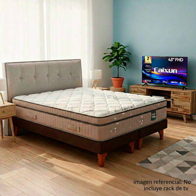 Combo Cama Europea Flex Base Dividida 2 Plazas M&aacute;ximo Cobre + Smart TV LED 43" Caixun FHD