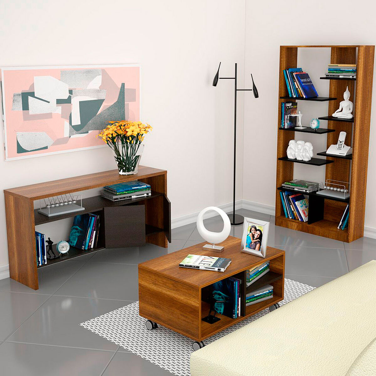 Biblioteca + Mesa de Centro + Arrimo Classi Color TuHome