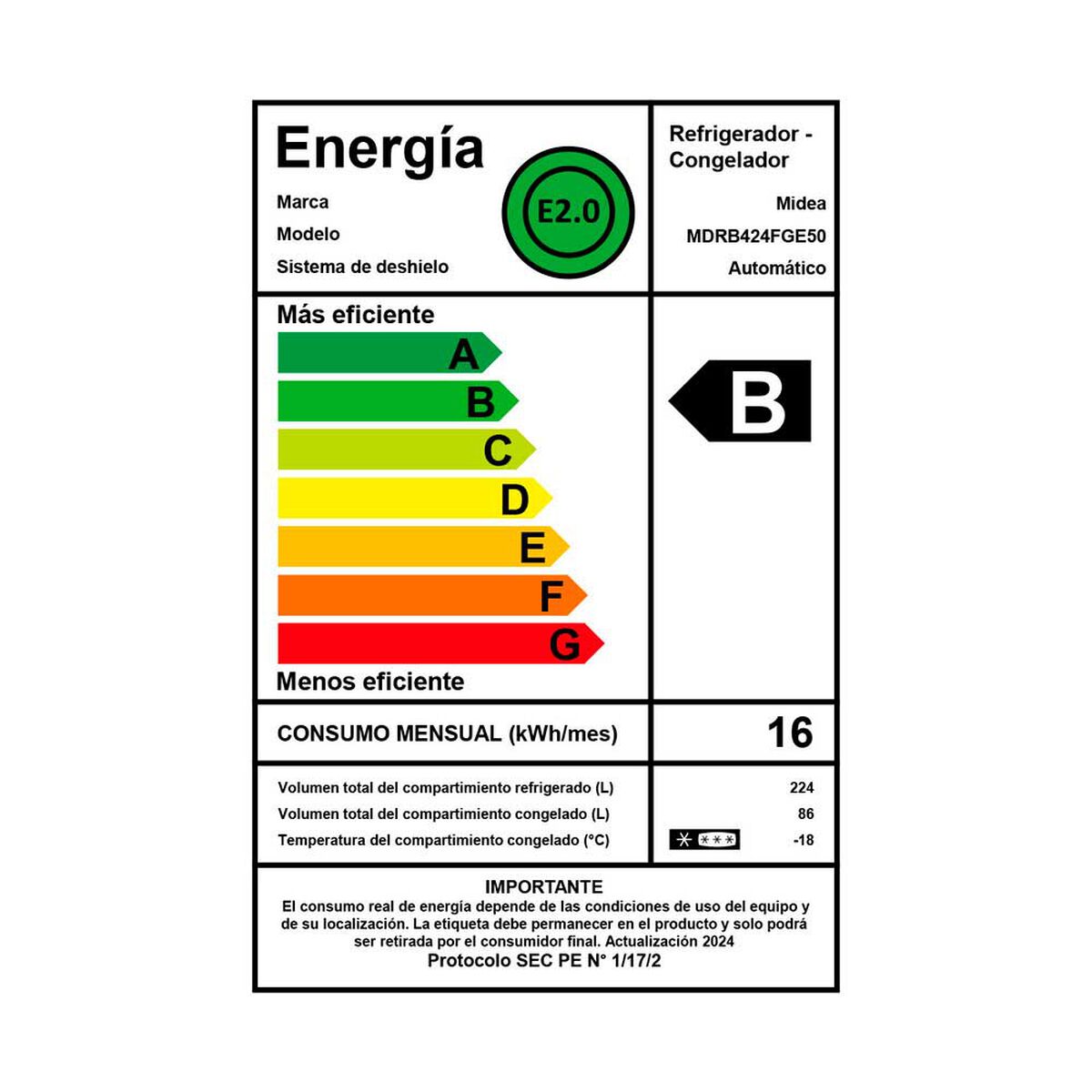 Refrigerador No Frost Midea MDRB424FGE50 302 lts.