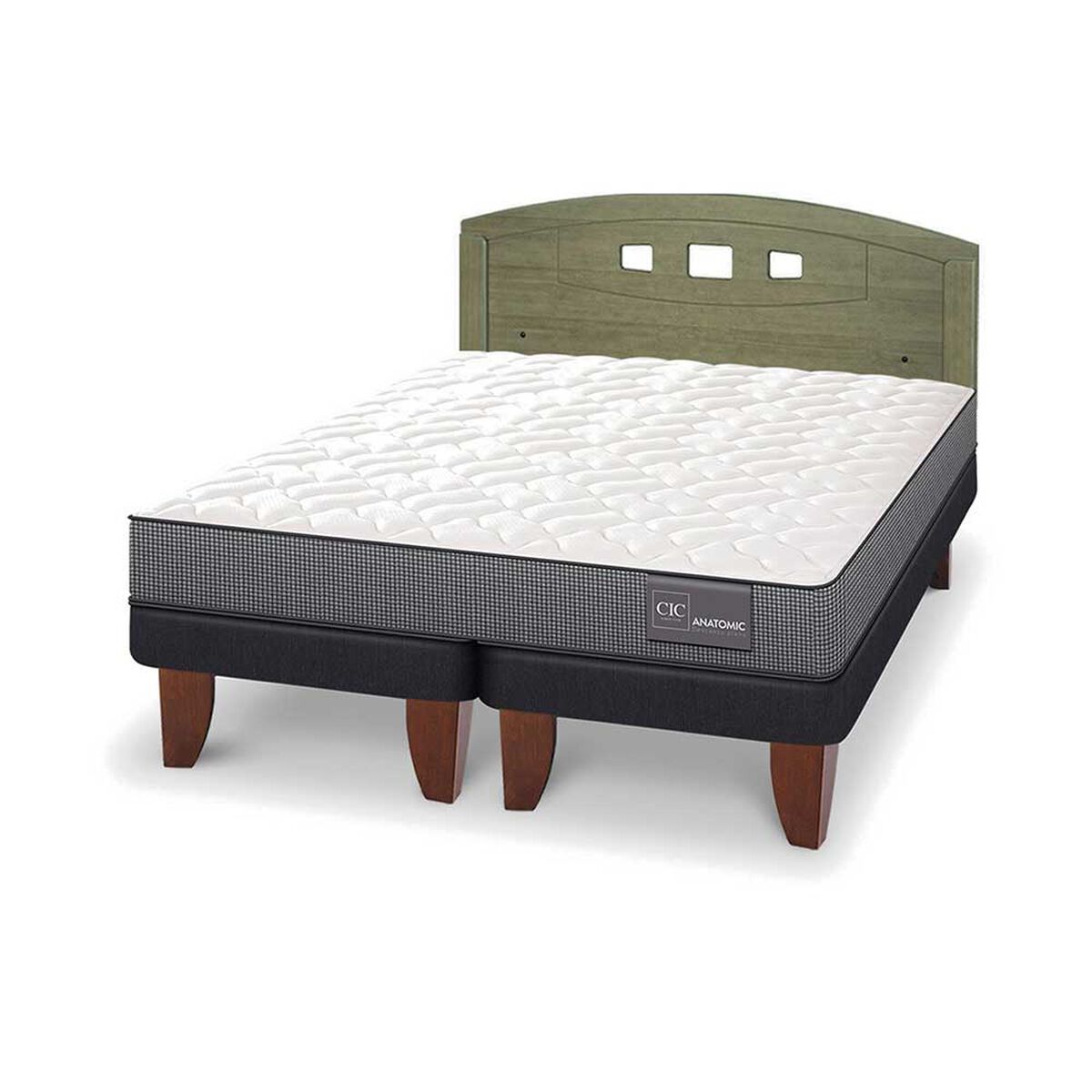 Cama Europea CIC Base Dividida 2 Plazas Anatomic + Respaldo Gales Olivo