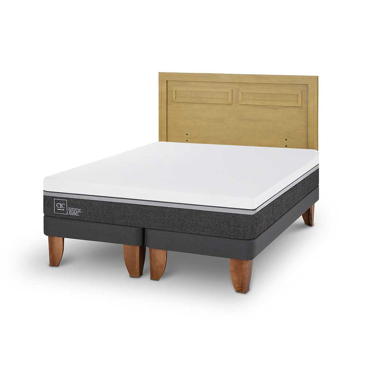 Cama Europea CIC Base Dividida King Ortopedic Advance + Respaldo Milan Mostaza