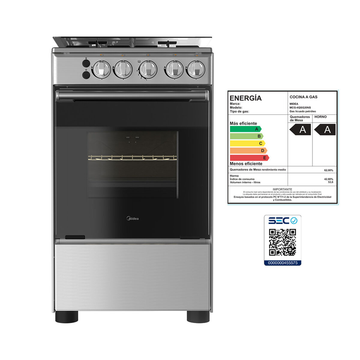 Cocina a Gas Midea MCG-4QSG20NS 4 Quemadores
