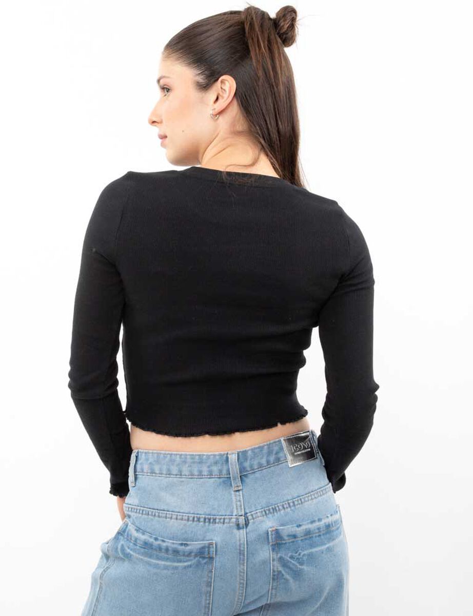 Polera Con Estampado Crop Manga Larga Mujer Icono