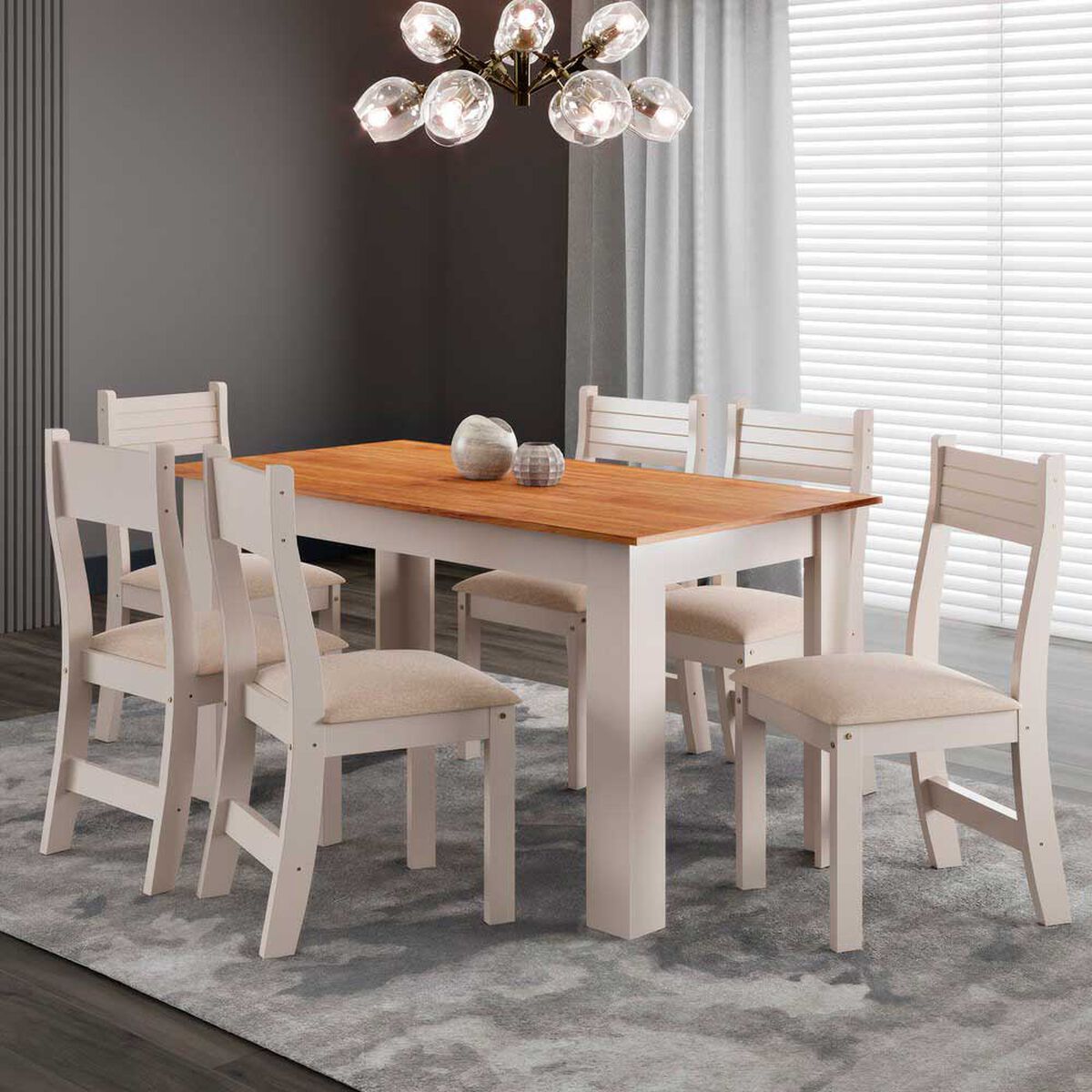 Juego de Comedor Altavision Violeta Bco 6 Sillas Blanco Crema Café