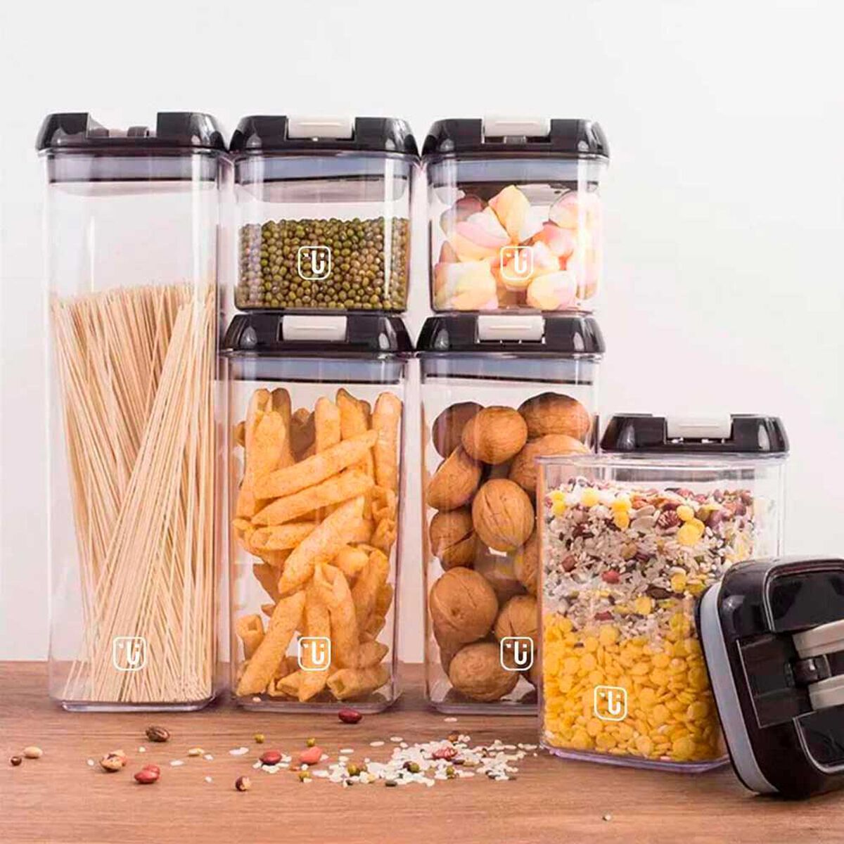 Set 7 Contenedores Herm&eacute;ticos Simplit Pl&aacute;stico Negro