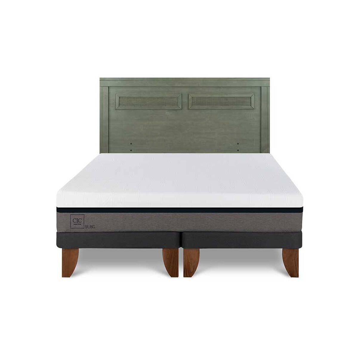 Cama Europea CIC Base Dividida 2 Plazas Balance + Respaldo Milan Olivo