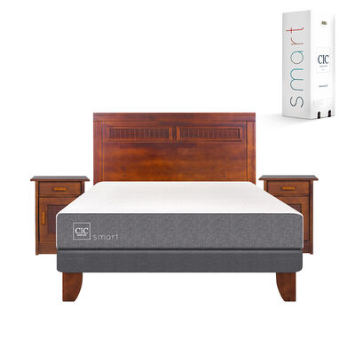 Cama Europea CIC 2 Plazas Smart + Respaldo + 2 Veladores  Milán