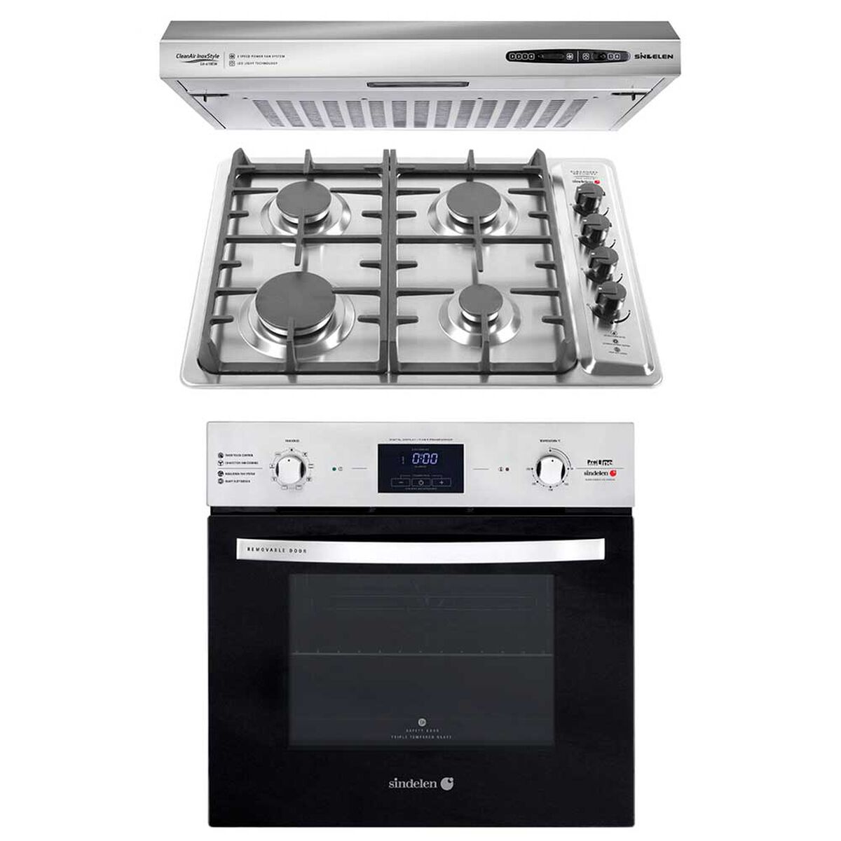 Kit de Cocina Sindelen Horno Empotrable HE-7400IN + Encimera CEG-4650IN + Campana CA-610EIN