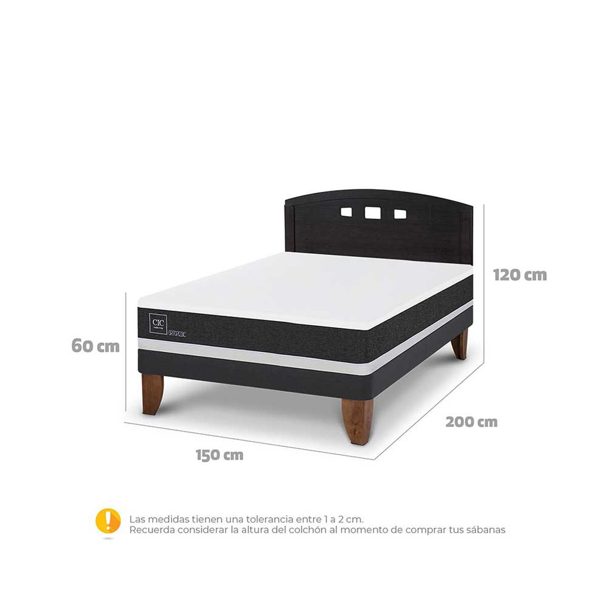 Cama Europea CIC 2 Plazas Ortopedic + Respaldo Gales Negro