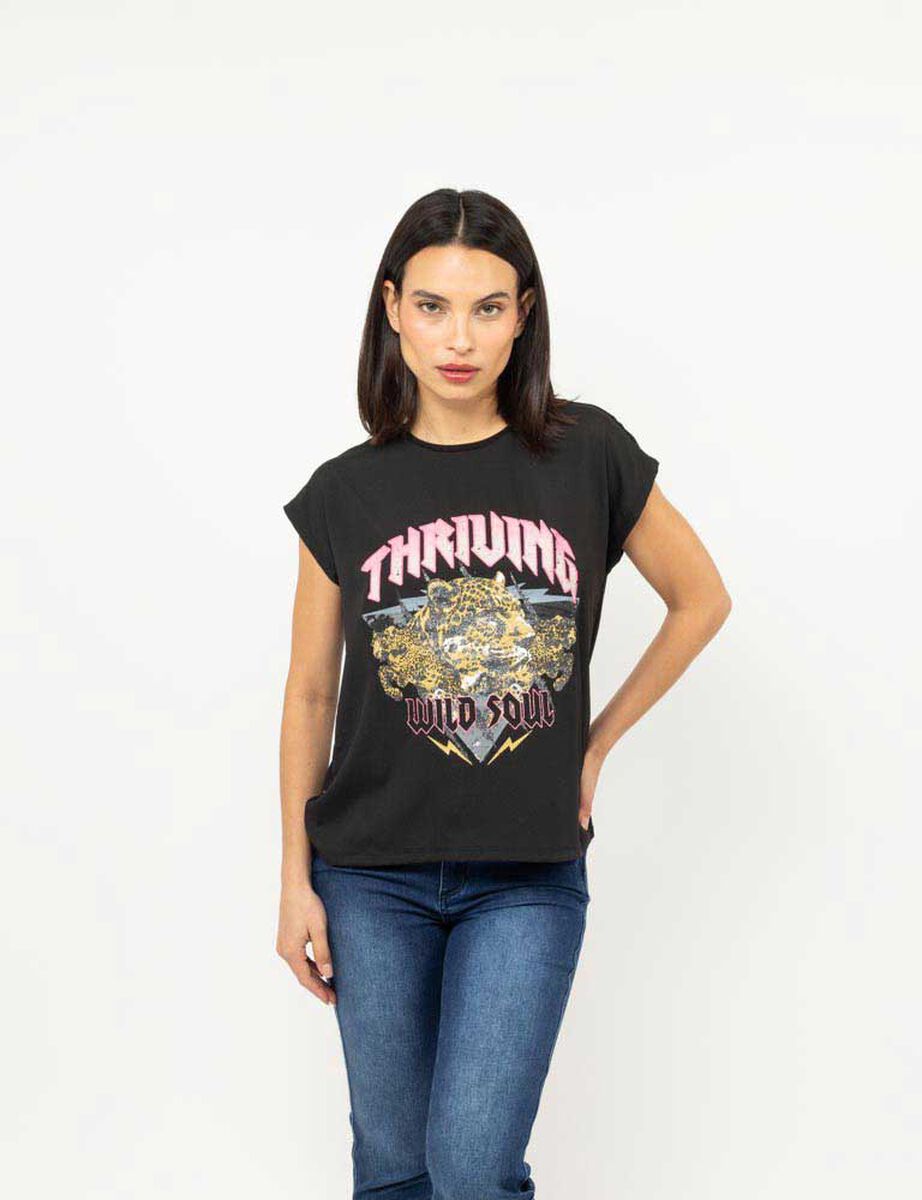Polera Con Estampado Manga Corta Mujer Fiorucci